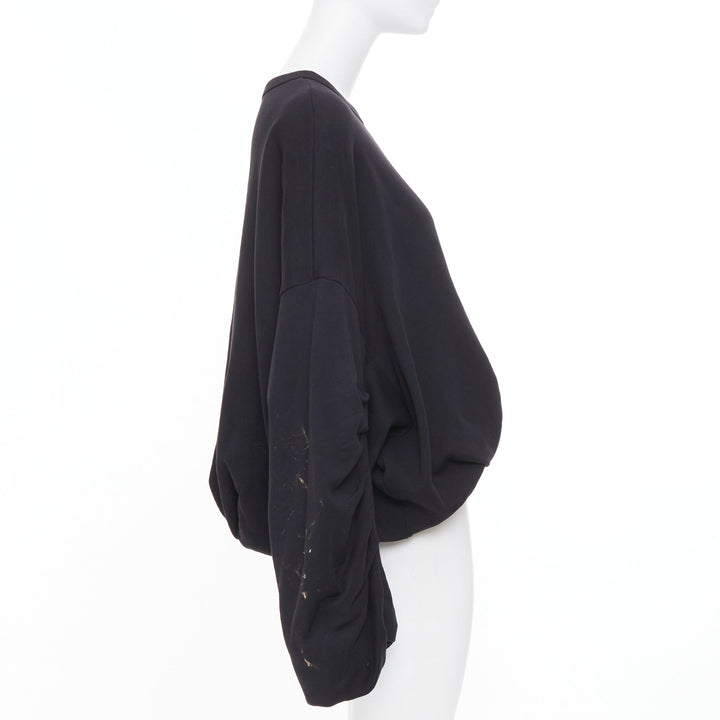 DRIES VAN NOTEN 2023 Hannett black ruched draped bubble hem cotton sweatshirt M