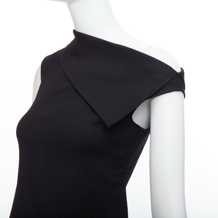 HELMUT LANG asymmetric black scuba wool off shoulder mini dress US0 XS