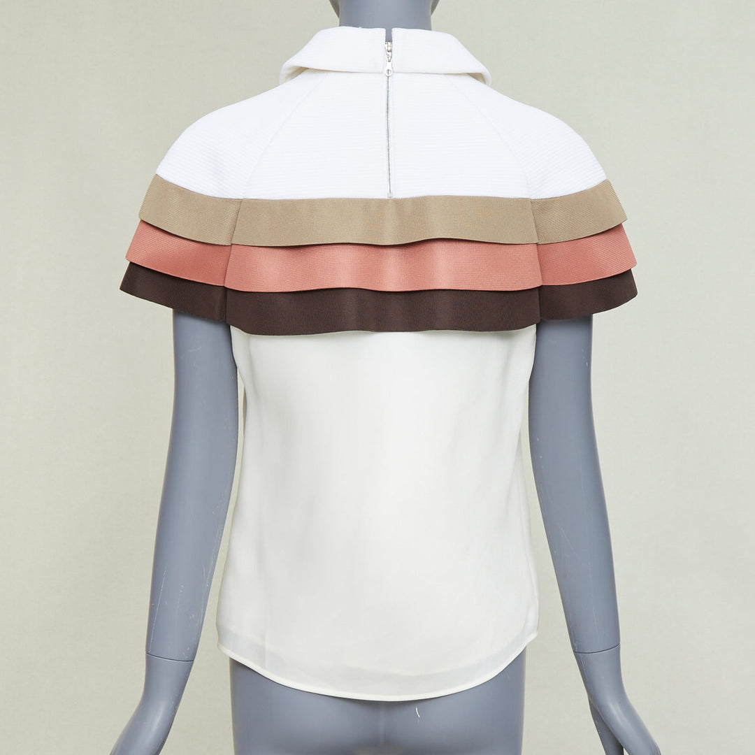 LOUIS VUITTON 2017 Runway scuba cape tricolor nylon ruffle collared top FR38 M
