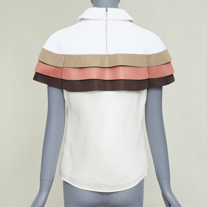 LOUIS VUITTON 2017 Runway scuba cape tricolor nylon ruffle collared top FR38 M