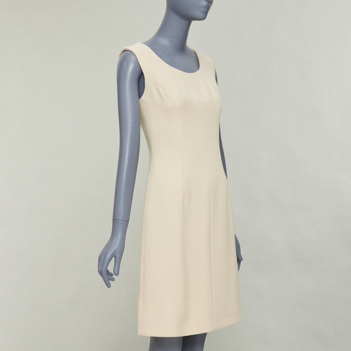 DOLCE GABBANA 1990s Vintage cream wool twill minimal contour seam dress  IT40 M