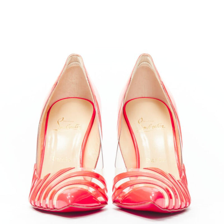 CHRISTIAN LOUBOUTIN Pivichic 100 neon pink striped patent PVC pigalle EU37.5