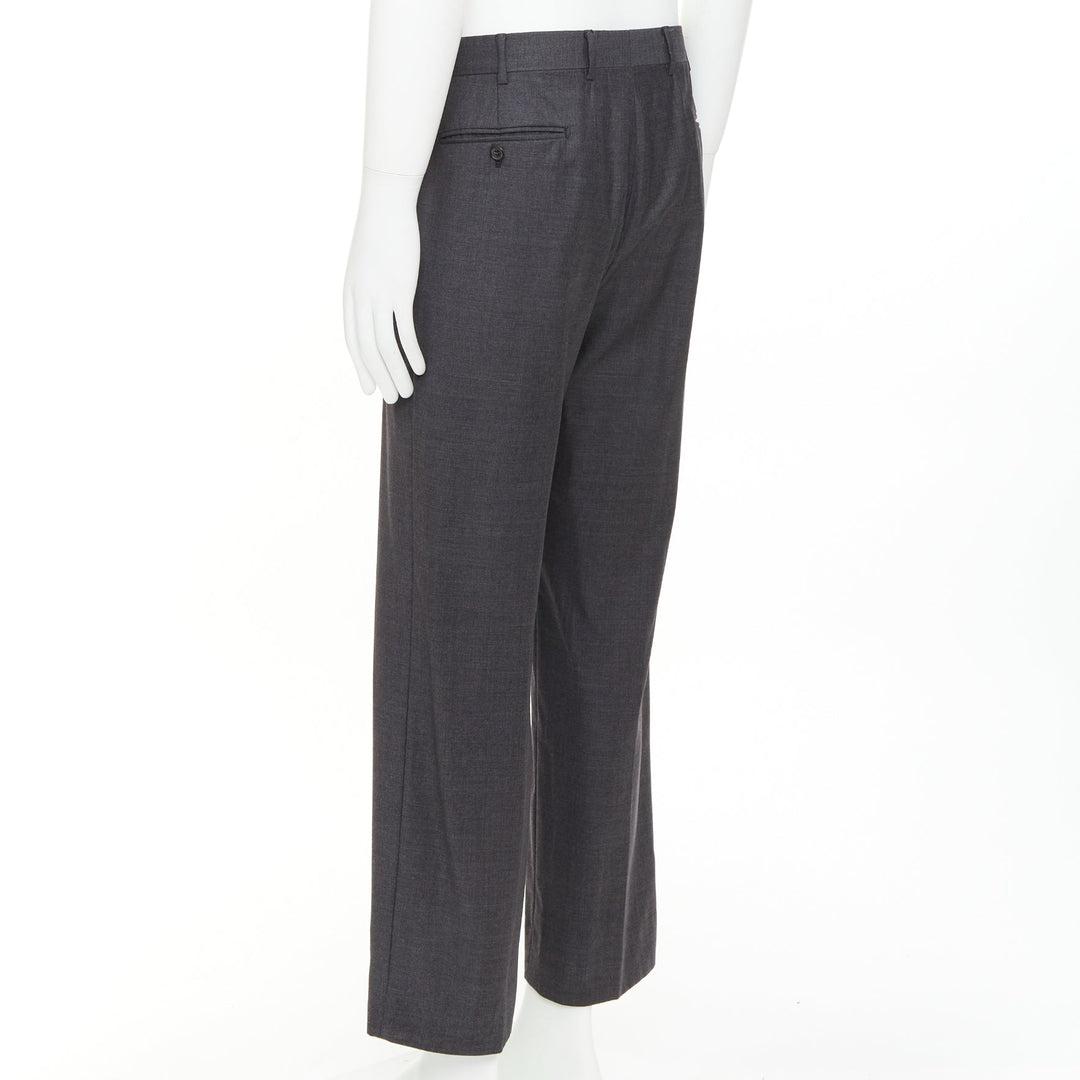 HERMES grey wool handstitched back pockets straight leg trousers IT50 XL