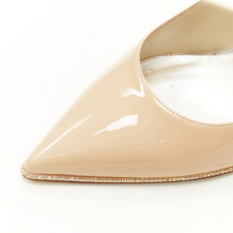 RENE CAOVILLA nude beige patent leather strass toe box pigalle pump EU37.5
