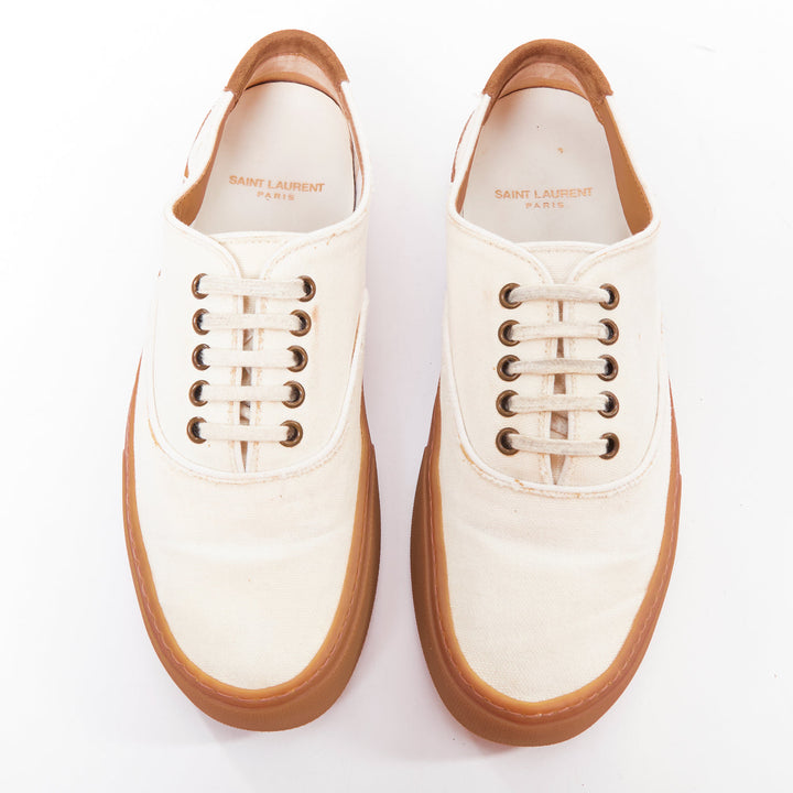 SAINT LAURENT Venice cream gum lace up low skate sneakers EU40