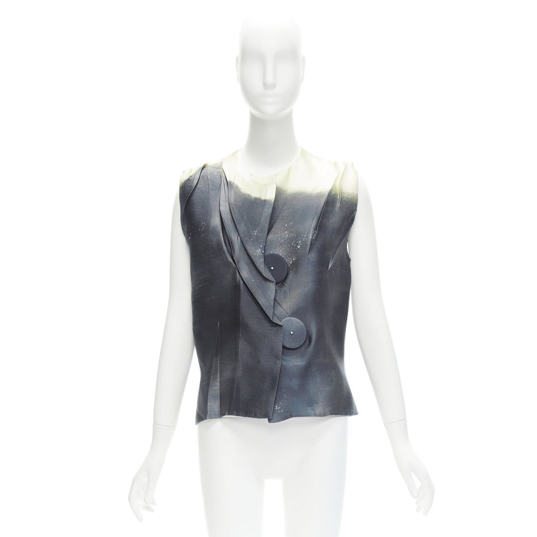 PRADA 2023 Runway grey watercolor satin creased paper effect undone top IT40 S