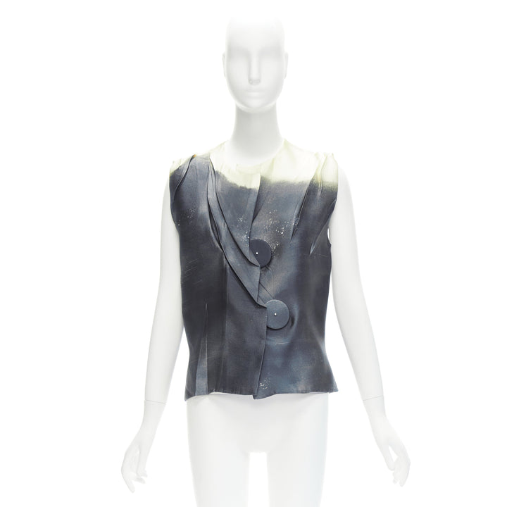 PRADA 2023 Runway grey watercolor satin creased paper effect undone top IT40 S