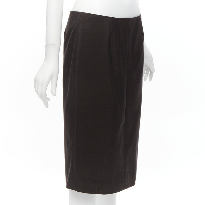 GUCCI Tom Ford Vintage brown wool mohair mid waist back slit pencil skirt IT40 S