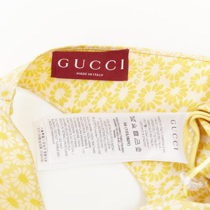 GUCCI 2025 yellow daisy jacquard sleeveless Vneck silk shift mini dress IT36 XXS