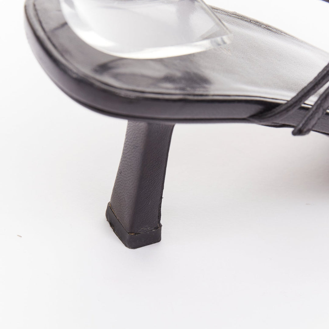 THE ROW Bare black minimalist slim straps silver buckles spool heel sandals EU36