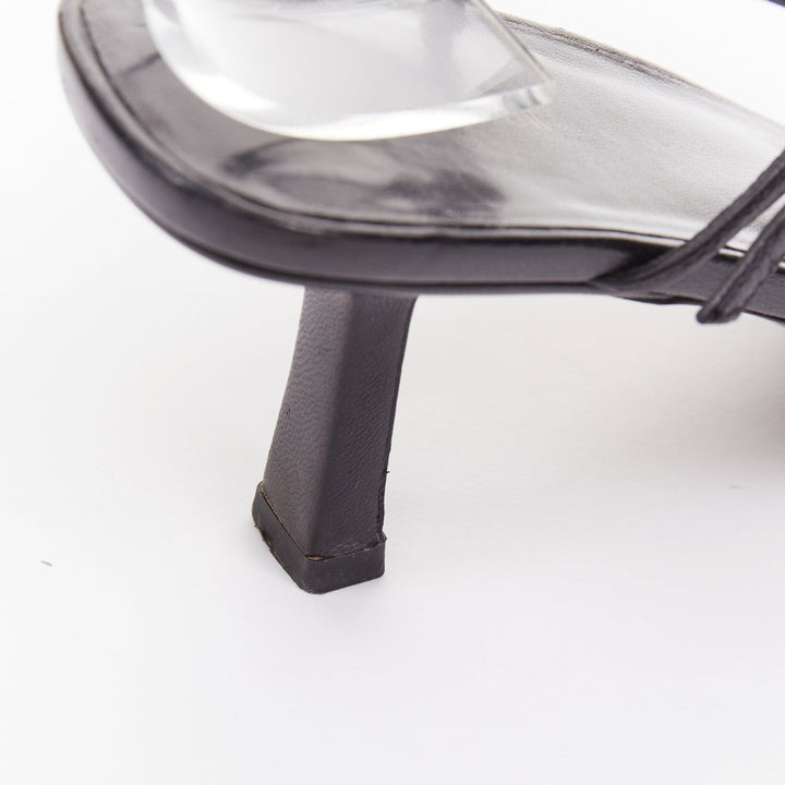 THE ROW Bare black minimalist slim straps silver buckles spool heel sandals EU36