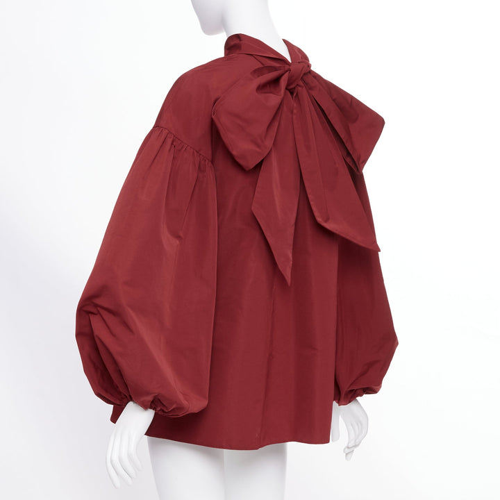VALENTINO dark red cotton mock neck oversized volume puff sleeve top IT40 S
