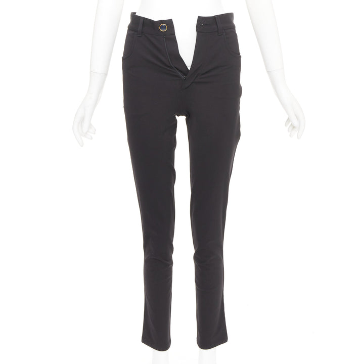 VICTORIA BECKHAM black polyamide high waisted navy gold button pants UK6 XS