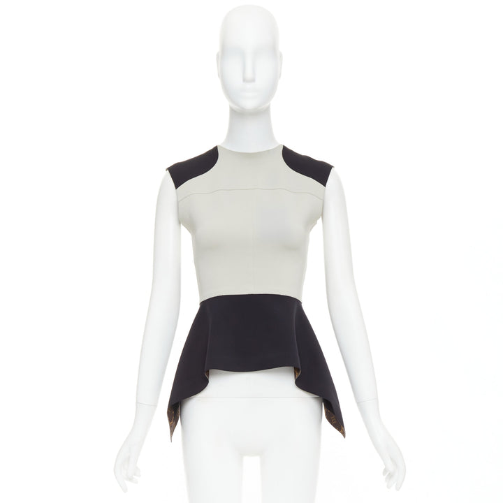 LOUIS VUITTON grey black colorblocked LV canvas peplum top FR38 M