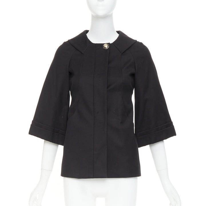 GUCCI 2007 Vintage black cotton crest logo button flared sleeves coat IT36 XXS