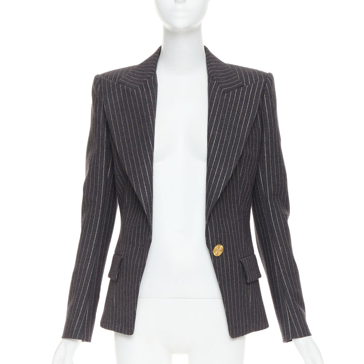 ALEXANDRE VAUTHIER dark grey metallic gold pinstripe single breast blazer FR36 S