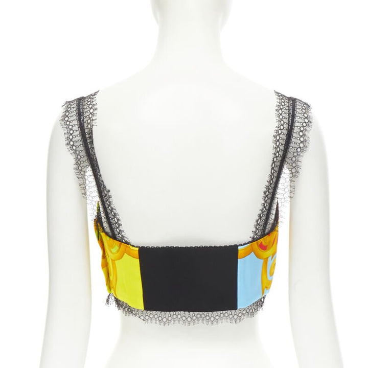 Female mannequin wearing Versace by Donatella Versace Pop Acanthus Barocco Multicolour Polyester Women Bustier in Size IT38 | Available at JHROP