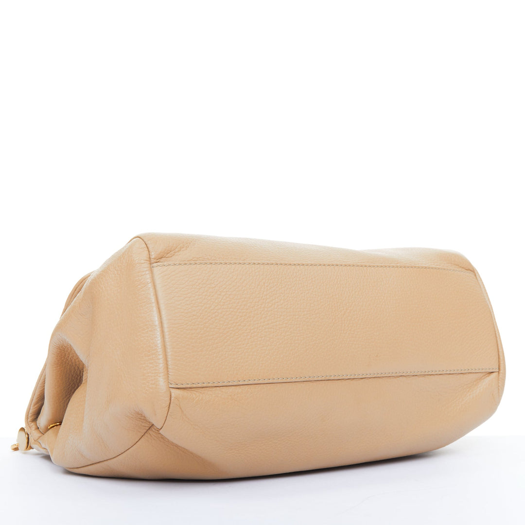 DOLCE GABBANA Miss Sicily beige grained calfskin leather medium satchel bag