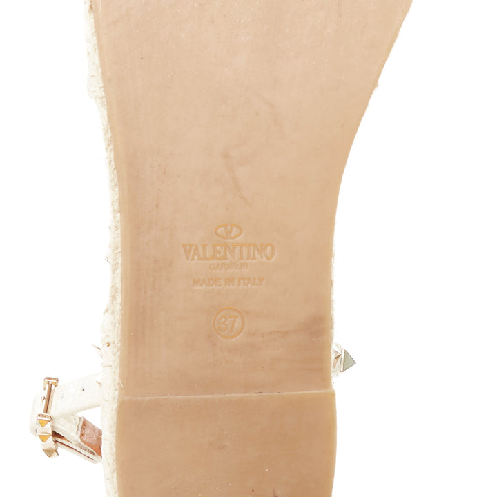 VALENTINO Rockstud cream leather gold stud double espadrille flats EU37
