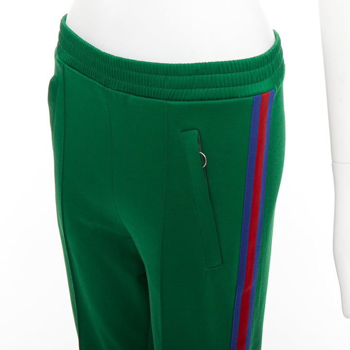 GUCCI green blue red web trim flared track pants S