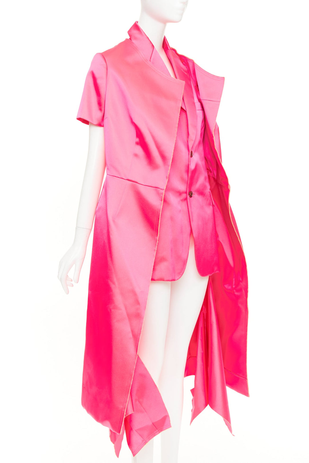 rare COMME DES GARCONS 2020 Runway fuschia pink structured satin layered coat S