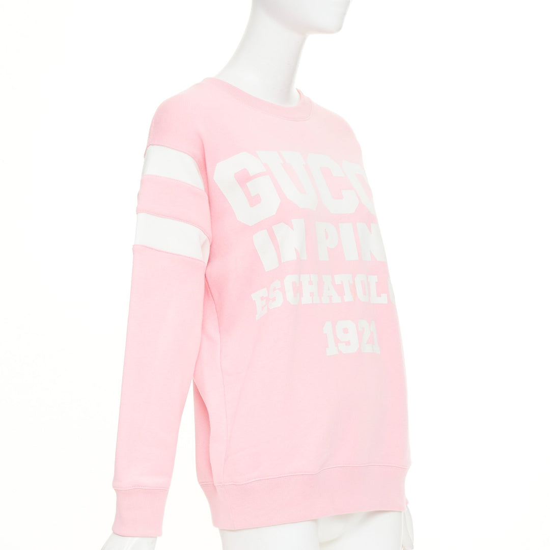 GUCCI 2021 Eschatology pink white logo varsity stripe crewneck sweatshirt XXS