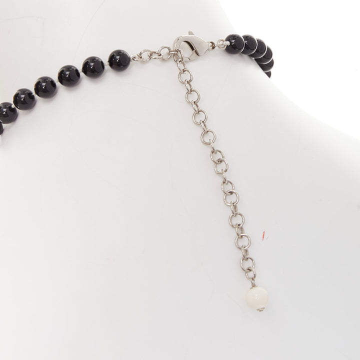 CHANEL C23C crystal CC logo sun moon black white beads long necklace