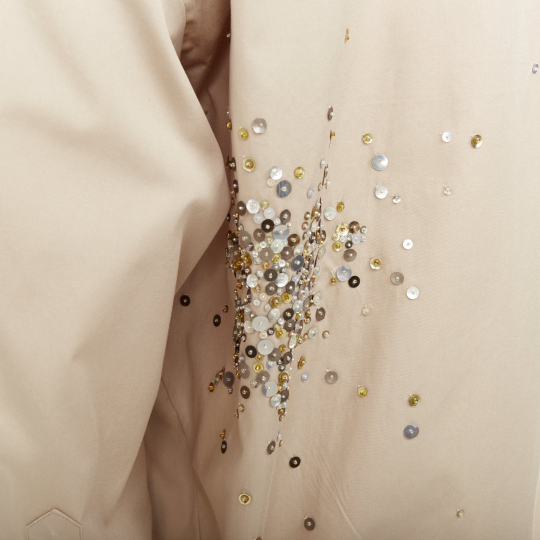 DRIES VAN NOTEN 2024 Casia beige sequin bead embellished cotton shirt M