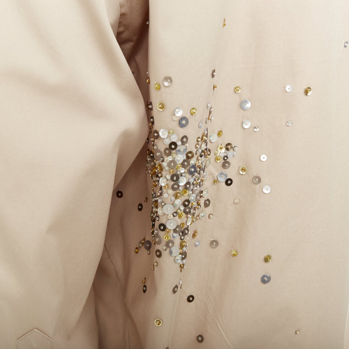 DRIES VAN NOTEN 2024 Casia beige sequin bead embellished cotton shirt M