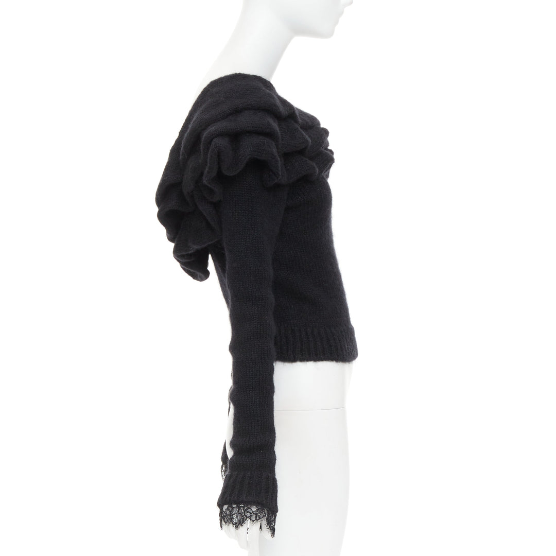 PHILOSOPHY DI LORENZO SERAFINI black ruffle bateau neck jumper sweater IT38 XS