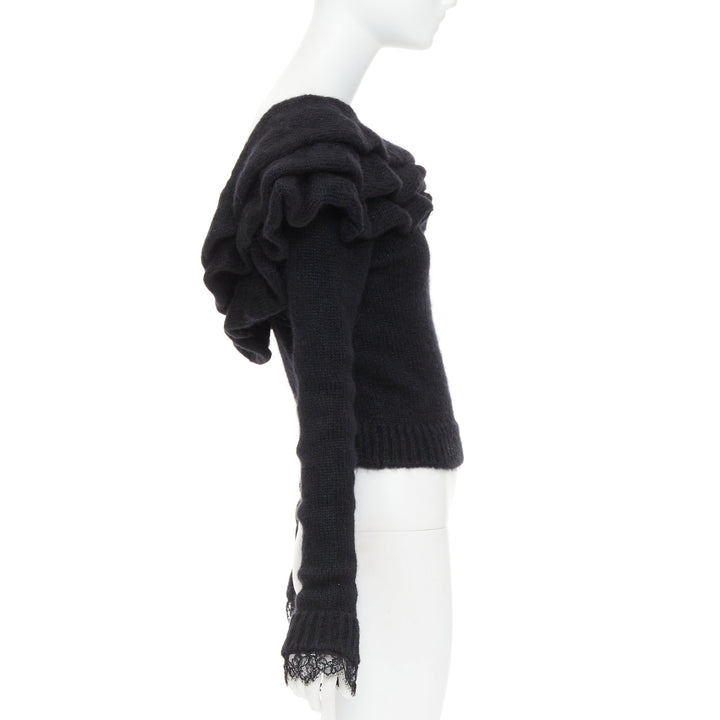 PHILOSOPHY DI LORENZO SERAFINI black ruffle bateau neck jumper sweater IT38 XS