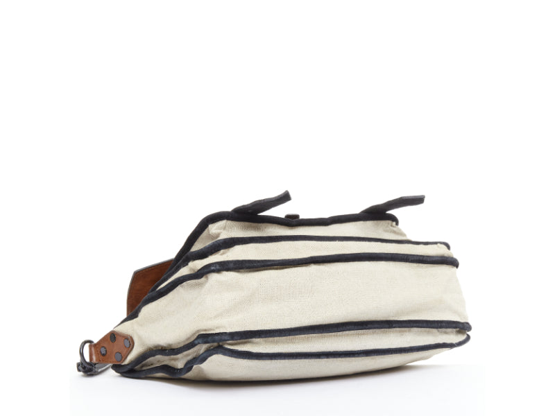 PROENZA SCHOULER PS1 beige canvas brown black leather top handle satchel bag