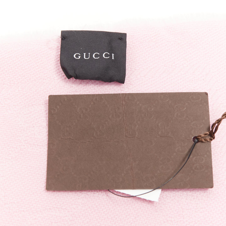 GUCCI GG Supreme 100% wool pink  monogram jacquard fringed edge shawl scarf