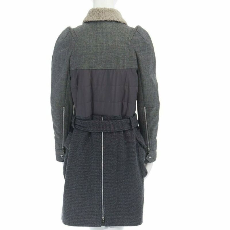 UNDERCOVER shearling collar padded cashmere wool hybrid belted coat JP1 S