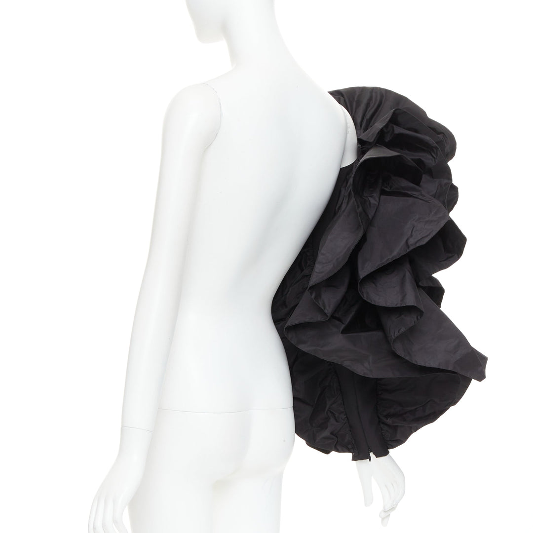 ALEXANDRE VAUTHIER black taffeta voluminous ruffle dramatic single sleeve XS