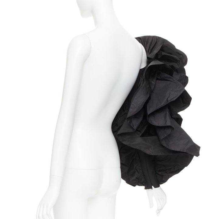 ALEXANDRE VAUTHIER black taffeta voluminous ruffle dramatic single sleeve XS