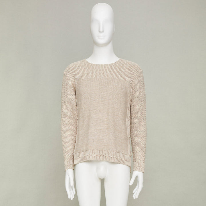 ISSEY MIYAKE beige oatt openwork yoke panels textured cotton sweater JP1 S
