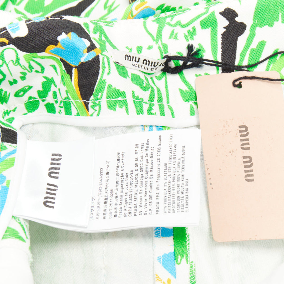 MIU MIU 2018 Runway green multi giraffe print feather hem flared pants IT40 S