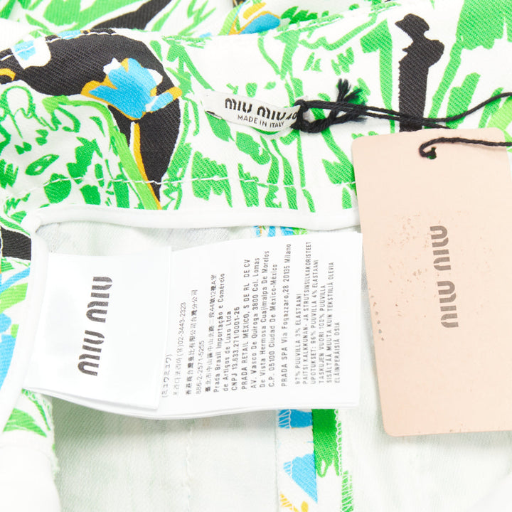 MIU MIU 2018 Runway green multi giraffe print feather hem flared pants IT40 S