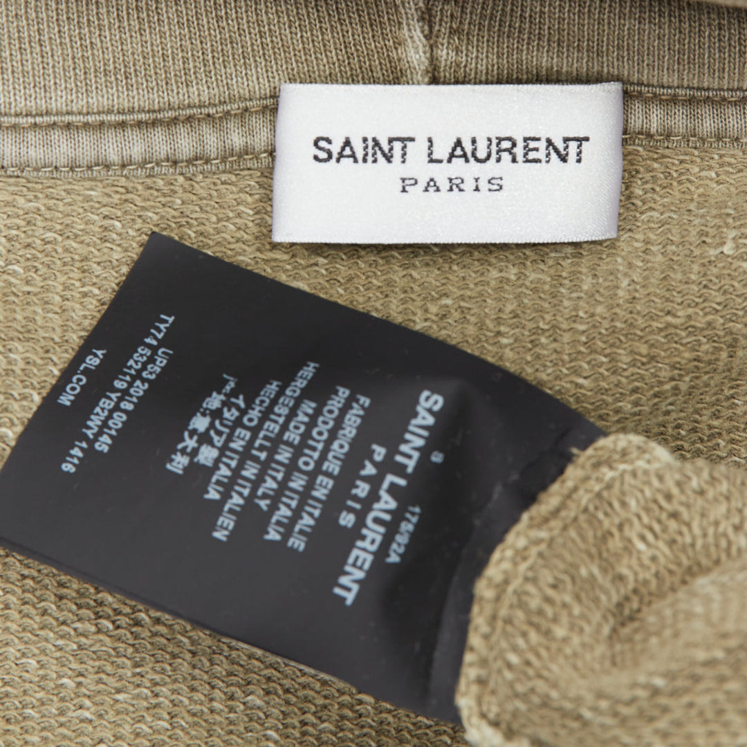 SAINT LAURENT 2018 stone cotton distressed washed logo hoodie S