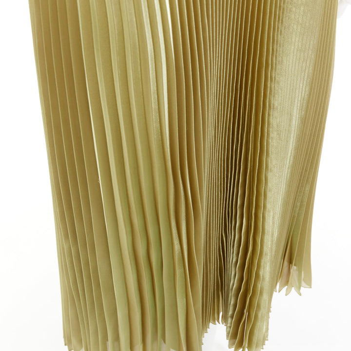 PRADA 2022 gold technical voile bra-detailed pleated silk midi dress IT38 XS