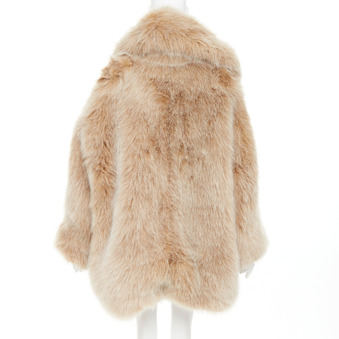 rare ALEXANDRE VAUTHIER SS2023 beige brown faux fur exaggerated collar coat