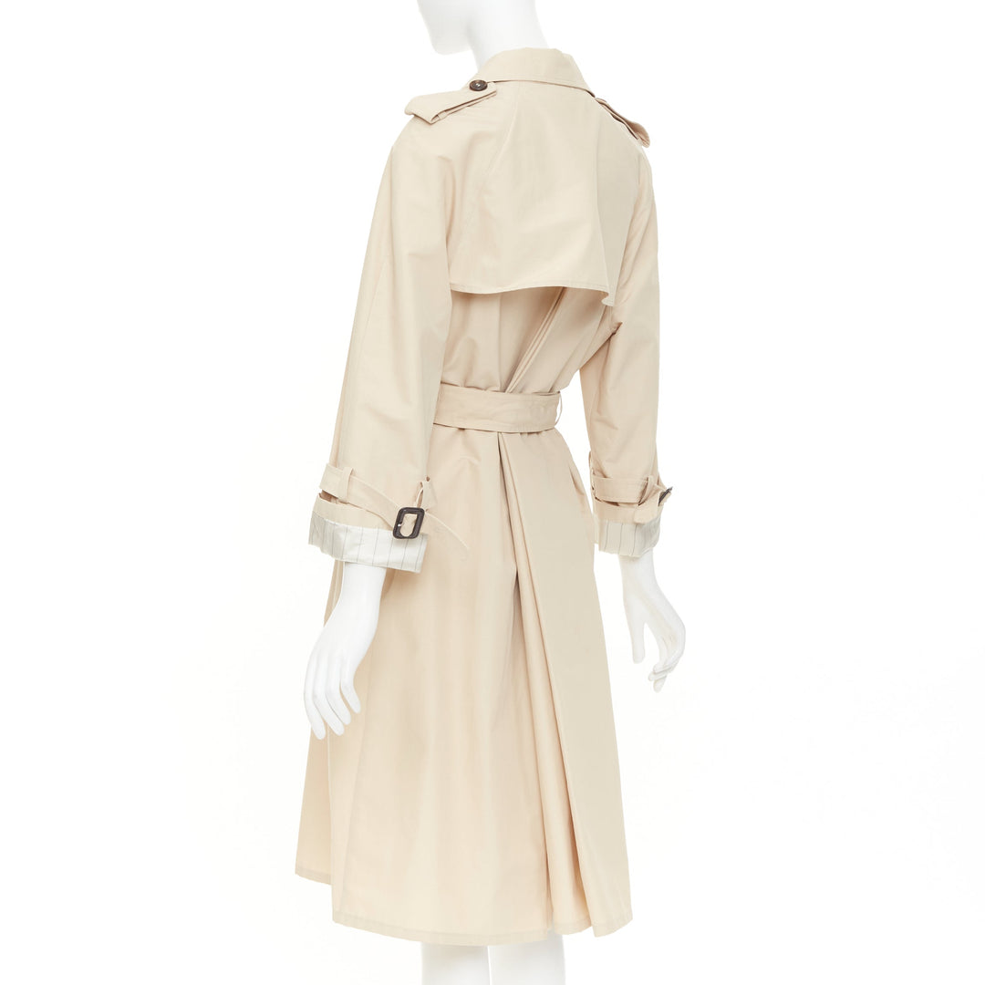 PRADA 2019 beige cotton pinstriped lined raglan sleeves trench coat IT36 XXS