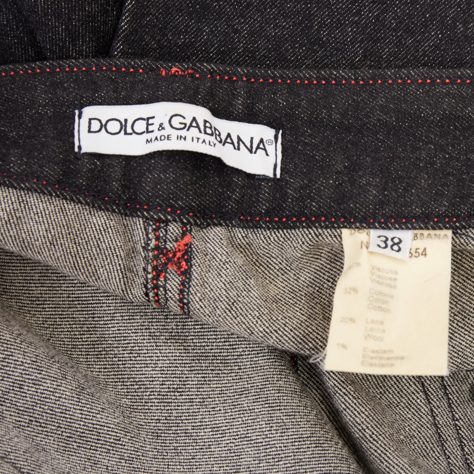 DOLCE GABBANA Vintage black viscose red topstitch high waisted jeans IT38 XS