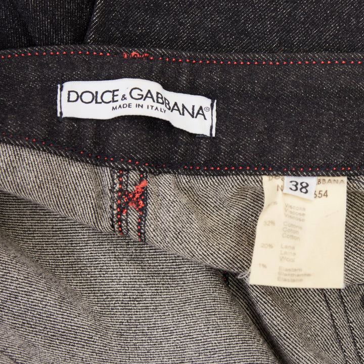 DOLCE GABBANA Vintage black viscose red topstitch high waisted jeans IT38 XS
