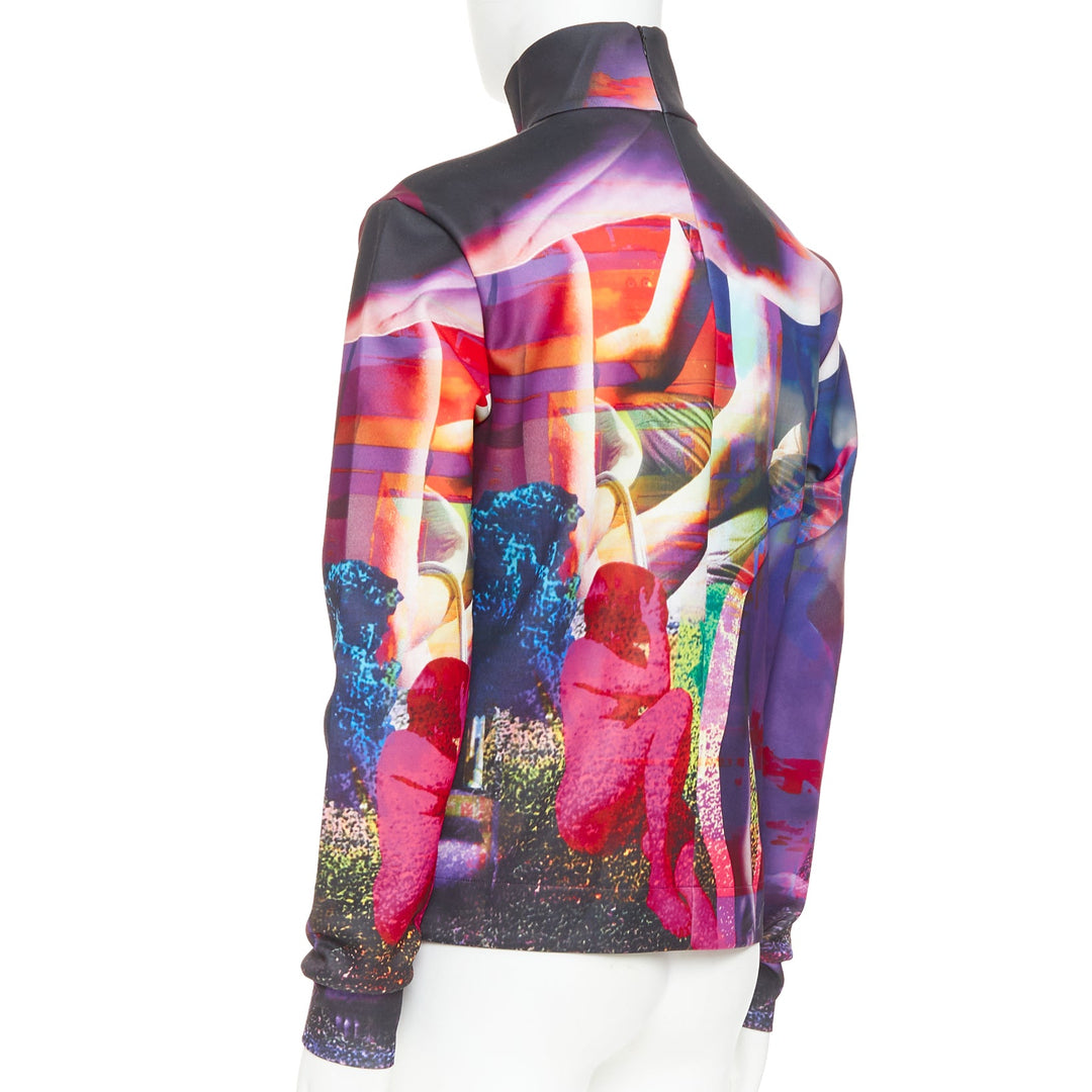PRADA 2019  Runway purple psychedelic graphic print neoprene mock neck top M