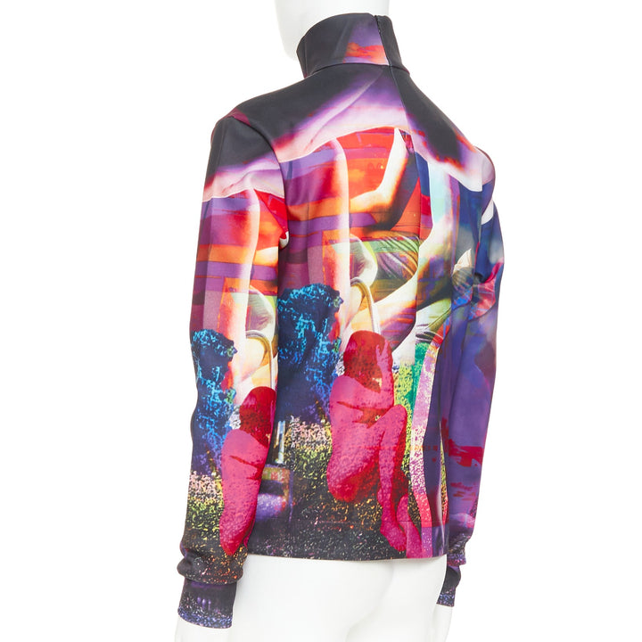 PRADA 2019  Runway purple psychedelic graphic print neoprene mock neck top M