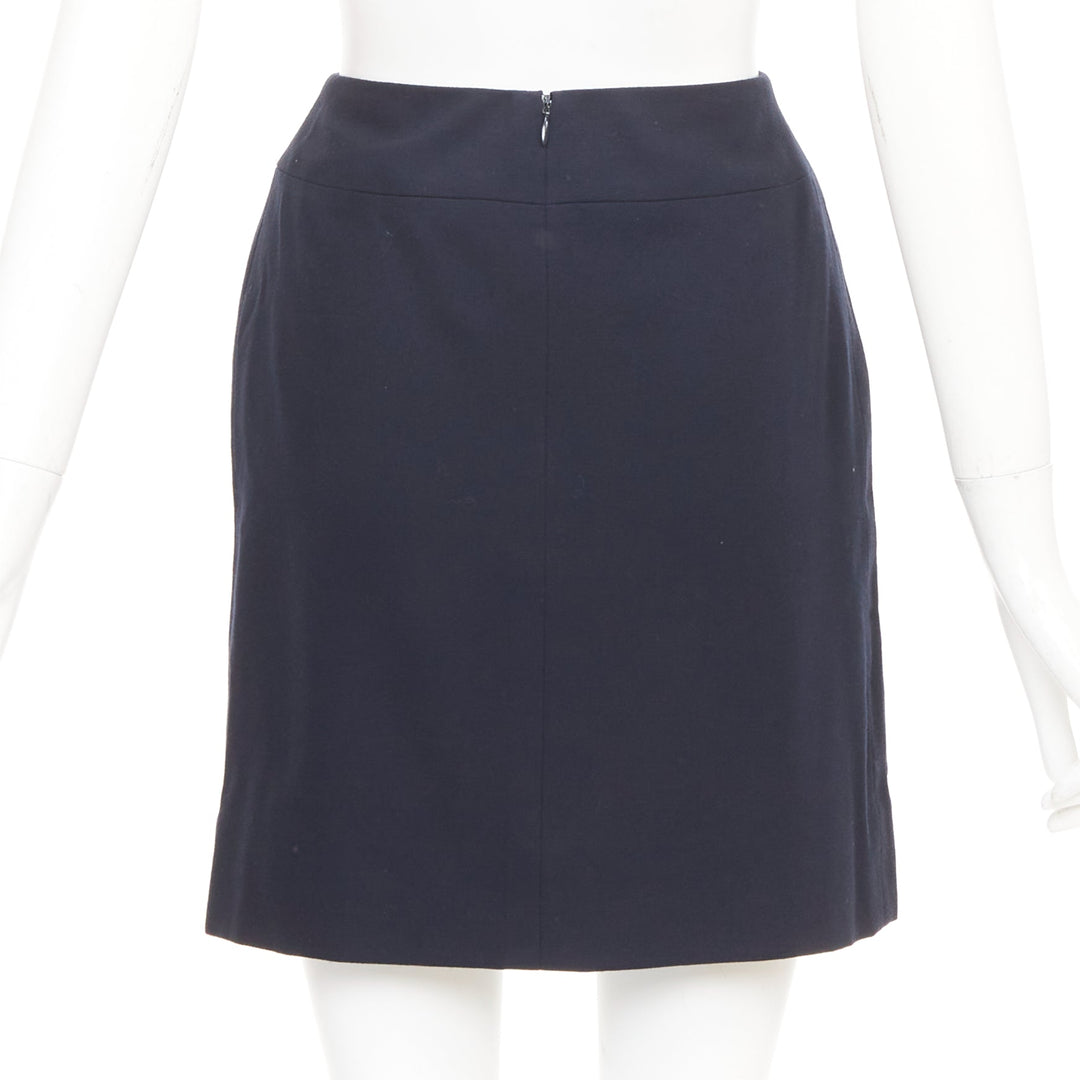 CHANEL 1997 Vintage navy wool high waisted silk lined classic pencil skirt FR34