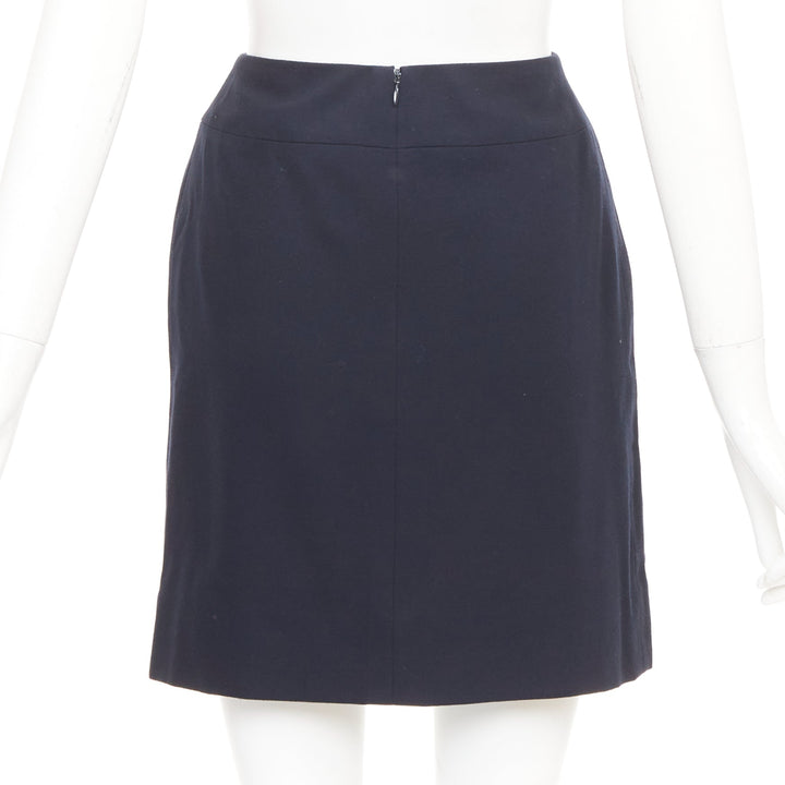 CHANEL 1997 Vintage navy wool high waisted silk lined classic pencil skirt FR34