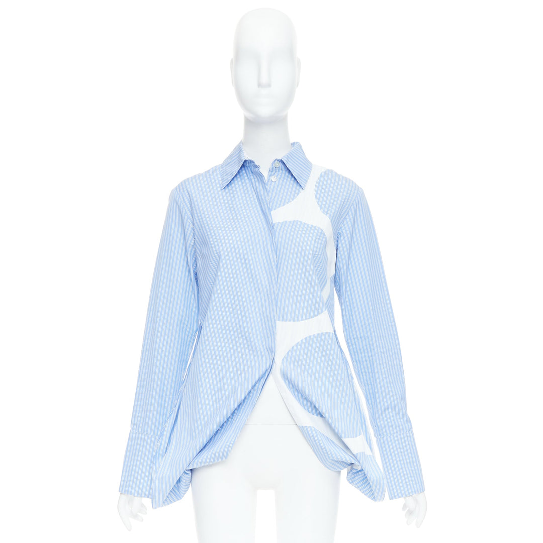 STELLA MCCARTNEY 2016 Manuela blue white pinstripe geometric split shirt IT34 XS